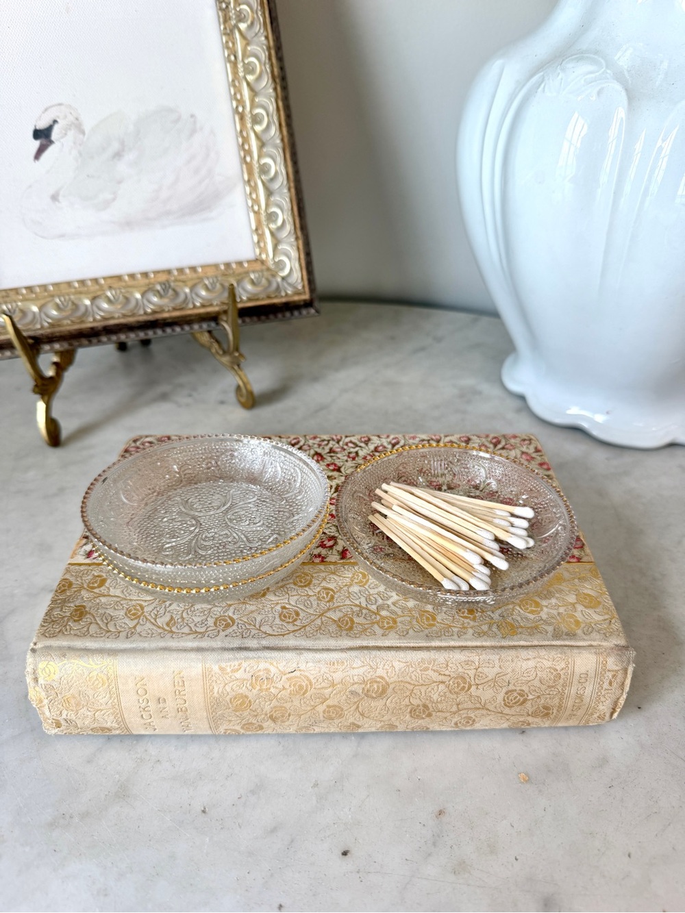 Vintage Jeanette Glass Coaster or Trinket Dish with Gold Trim (3 total)